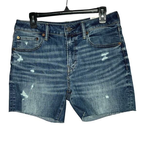 American Eagle Airflex Distressed Cut Off Blue Denim Jean Shorts Size 32 New - Picture 1 of 11